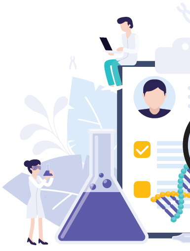 Digital illustration of a scientist holding a flask