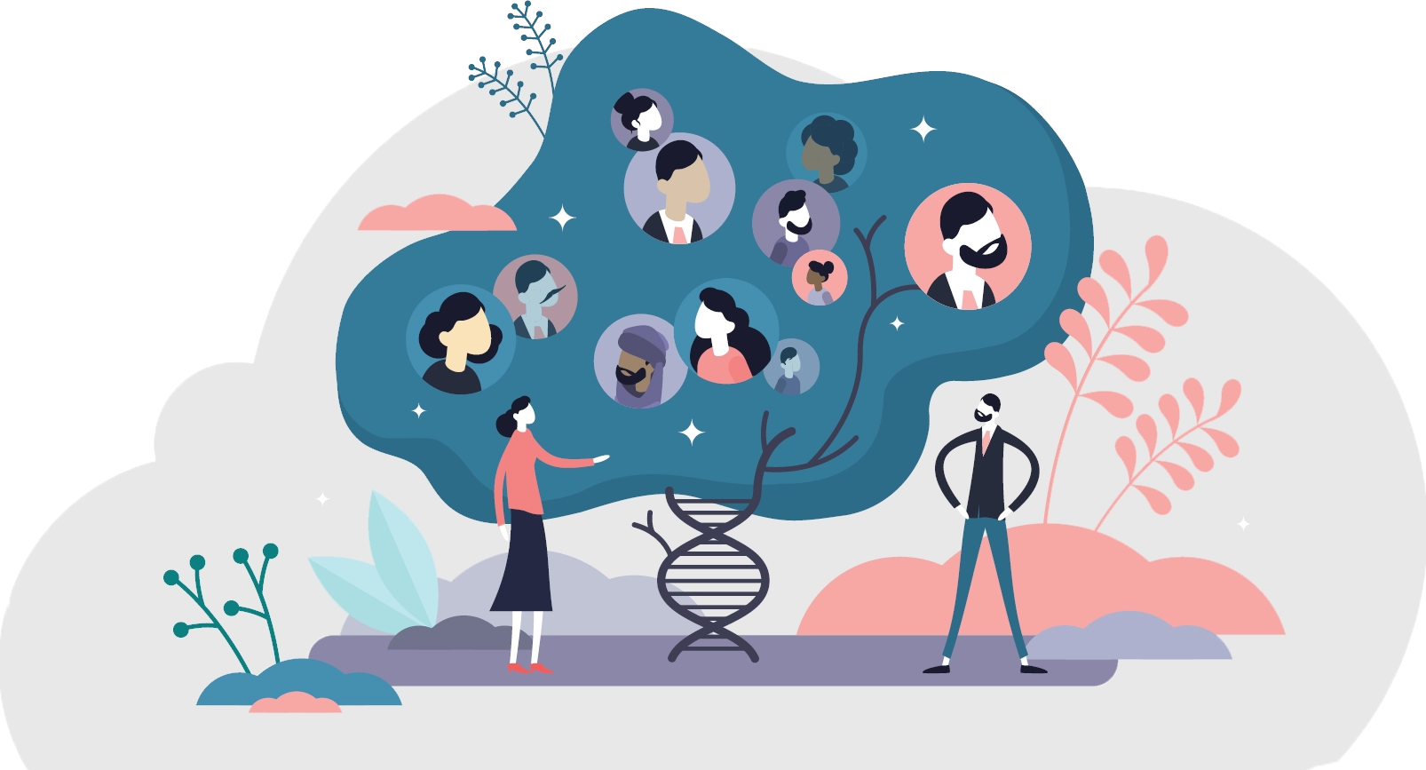 Digital illustration of a family tree.