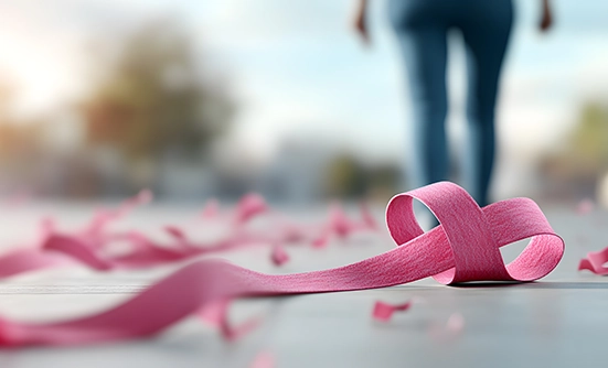 Breast cancer ribbons on the ground