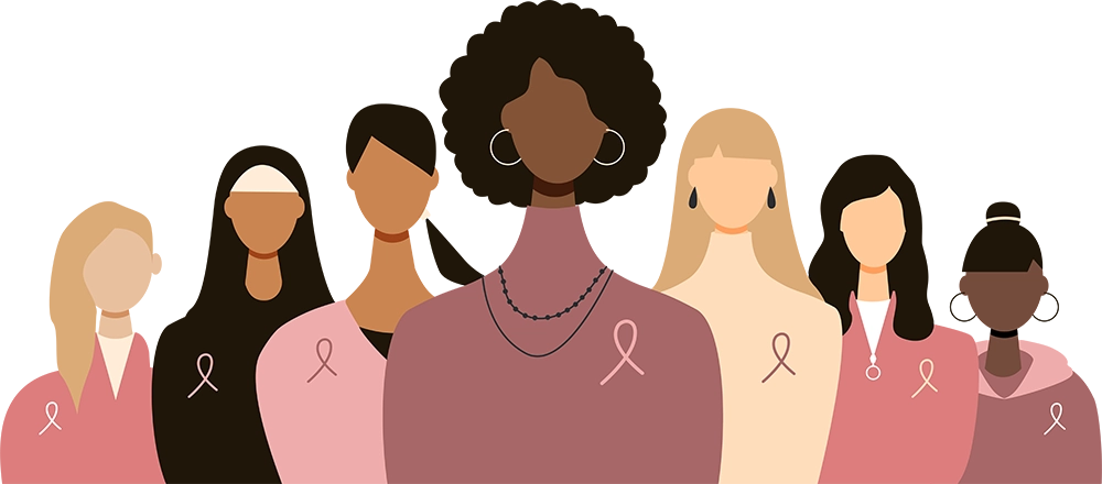 Illustration of Women wearing Breast Cancer Ribbons