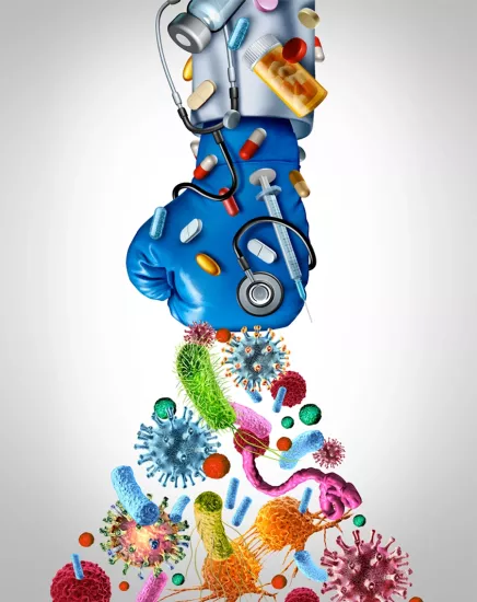 Boxing glove with medicine punching viruses